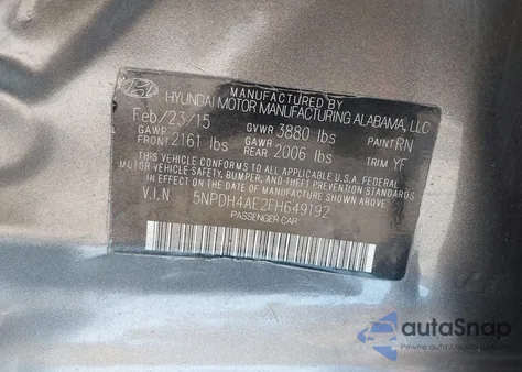 2015 Hyundai Elantra Se from USA, damaged, VIN 5NPDH4AE2FH649192